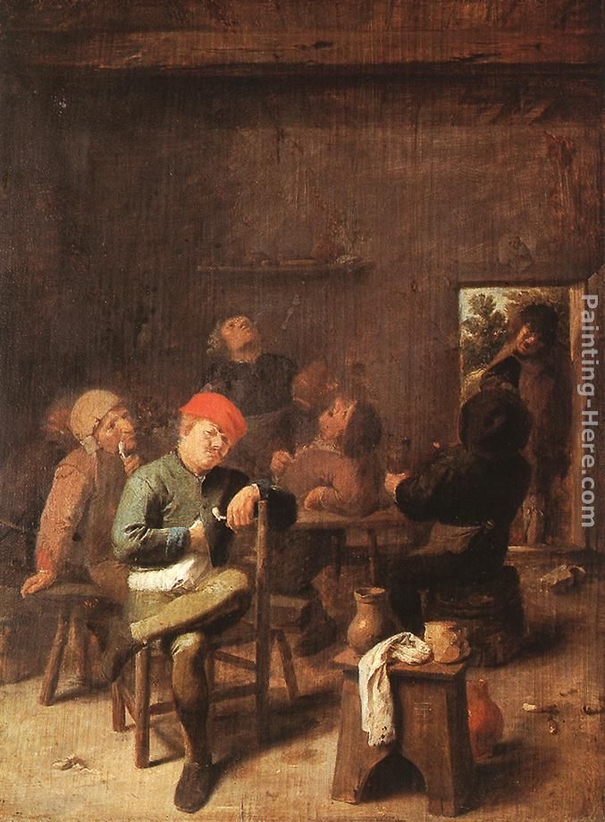 Peasants Smoking and Drinking painting - Adriaen Brouwer Peasants Smoking and Drinking art painting